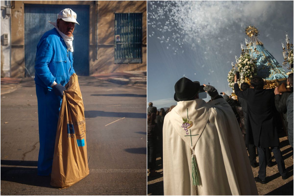 Cargando la pólvora para la 'Operación 2.000' en honor de la virgen en el mirador de la vega del Cigüela. Cargando la pólvora para la 'Operación 2.000' en honor de la virgen en el mirador de la vega del Cigüela.