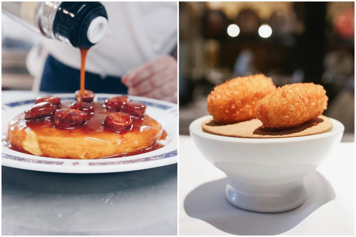 Las croquetas y la tortilla guisada con salsa de callos, chorizo ibérico y ali oli de 'Bodega El Riojano'. Foto: Facebook 'Bodega El Riojano'. Las croquetas y la tortilla guisada con salsa de callos, chorizo ibérico y ali oli de 'Bodega El Riojano'. Foto: Facebook 'Bodega El Riojano'.