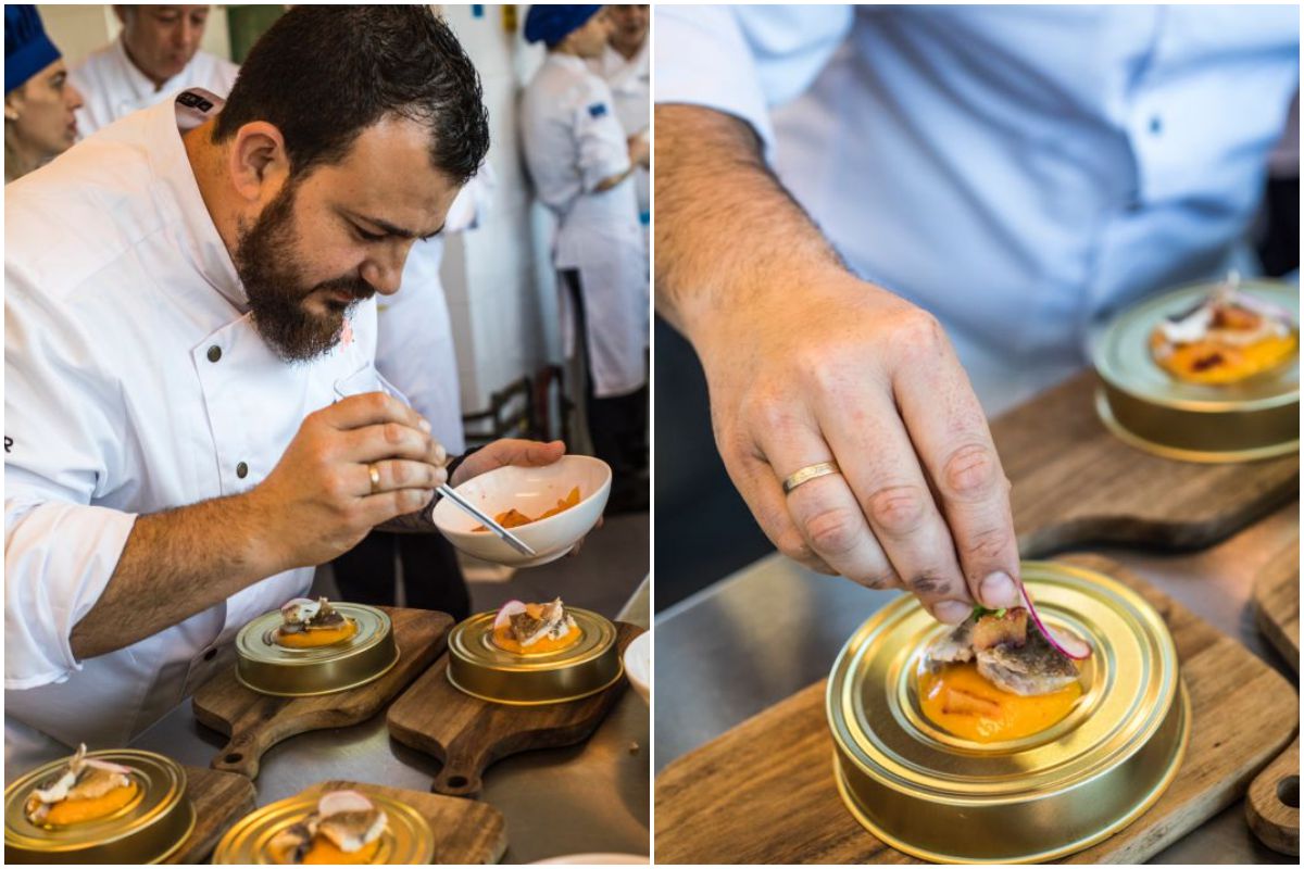 Alejandro Platero, chef del restaurante Saor, en Valencia, emplatando el escabeche del mercado de lonja calabaza y naranja sanguina. Alejandro Platero, chef del restaurante Saor, en Valencia, emplatando el escabeche del mercado de lonja calabaza y naranja sanguina.
