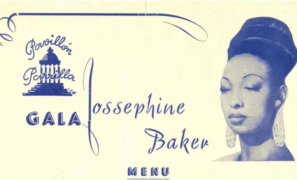 Detalle del menú con retrato de Jossephine Baker.